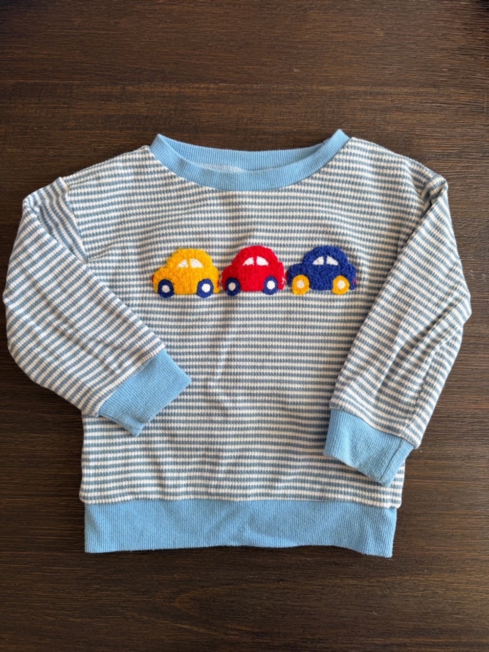 Darling Toddler Crewneck with Yellow, Red & Blue Car Embroidered Applique